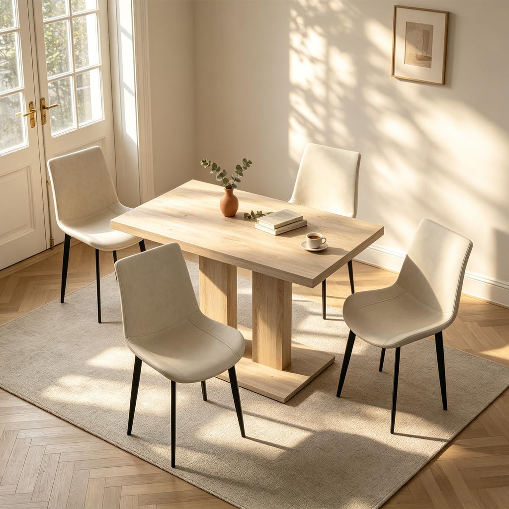 modern dining table set for 4, 46" pedestal on a desk or shelf