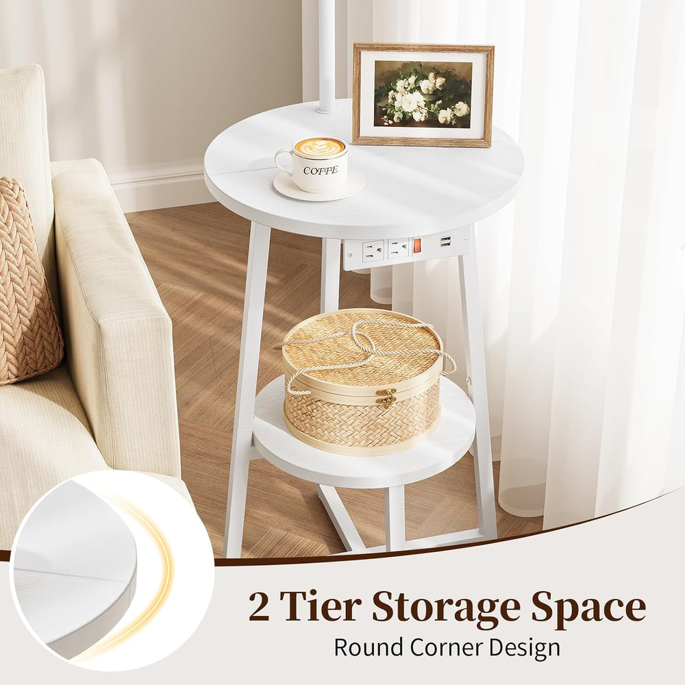 Yoobure Floor Lamp with Table - Round Night Stand with Charging Station