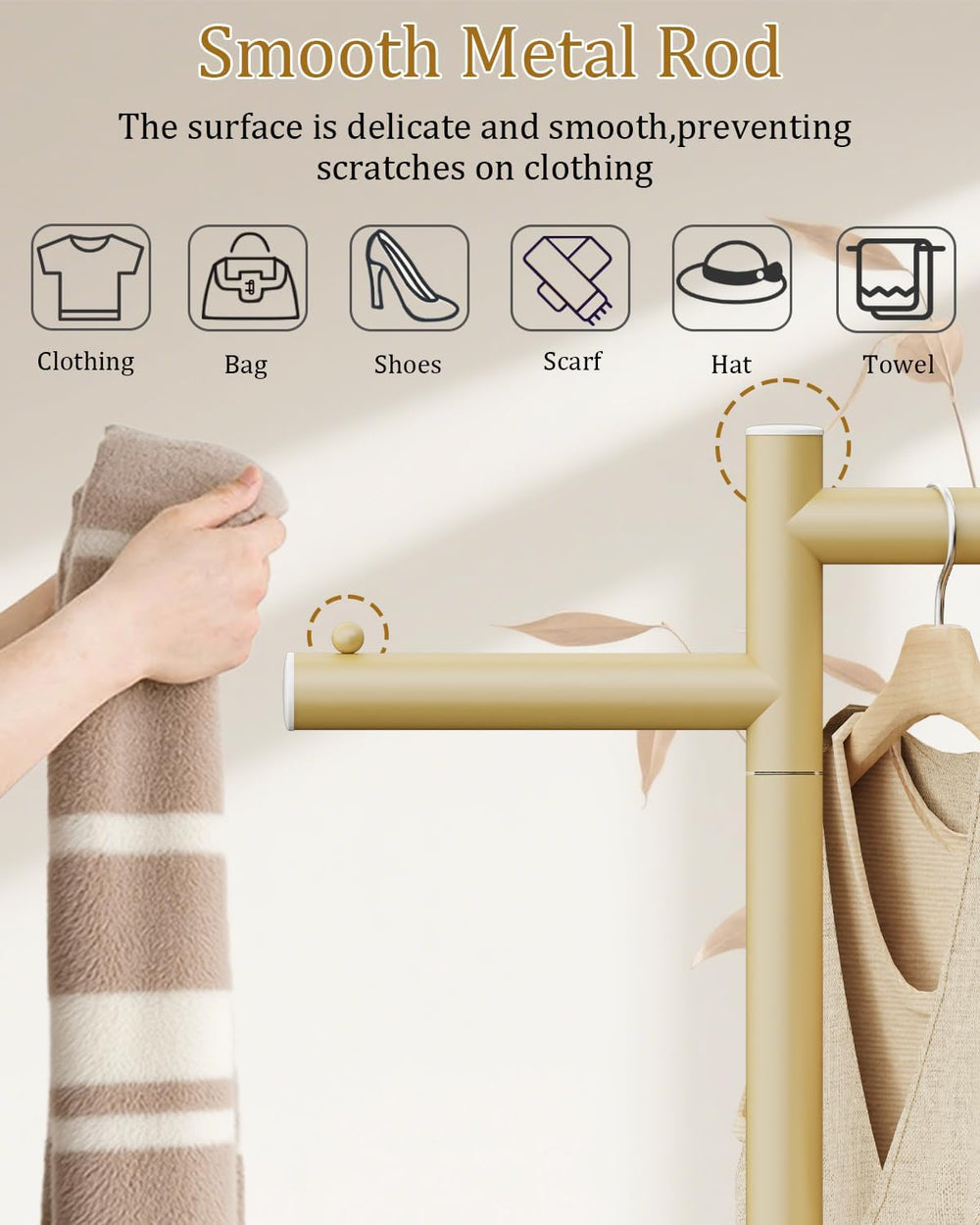 Modern Garment Rack,Z-Shaped Coat Stand with Rock Base,68.9in,Gold