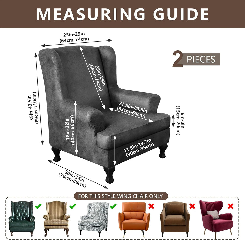 ANARACHON Leather Look Wingback Chair Covers, 2-Piece Wing Chair slipcover, S...
