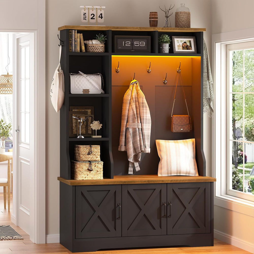 CSZZD 39.4 inch Hall Tree with Bench & Entryway Coat Rack with Shoe Storage