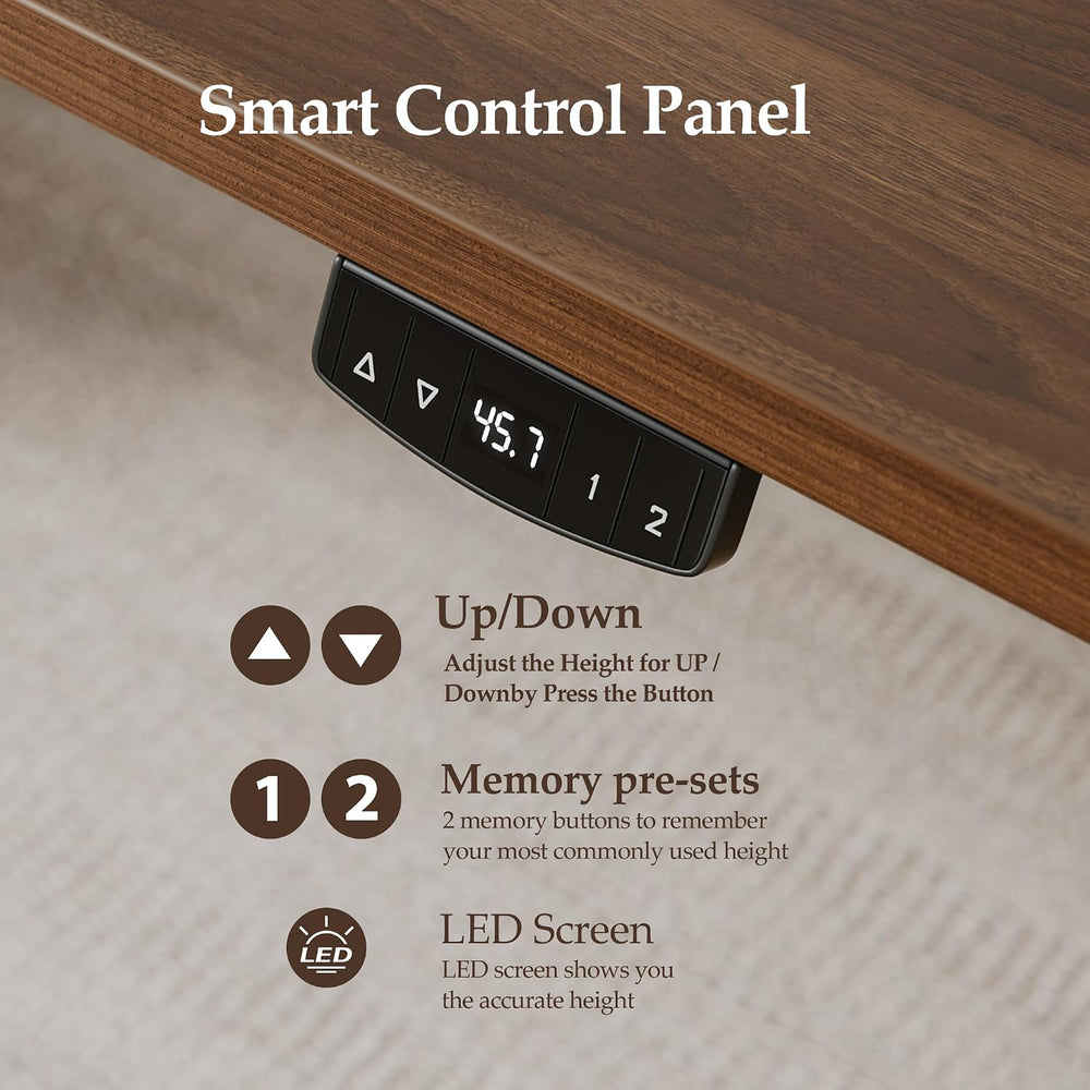 Klicelor 48 x 24" Electric Standing Desk, Height Adjustable, Dark Walnut