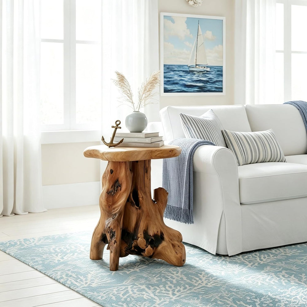 WELLAND Solid Wood Pedestal End Table, 19" H Rustic Accent Table