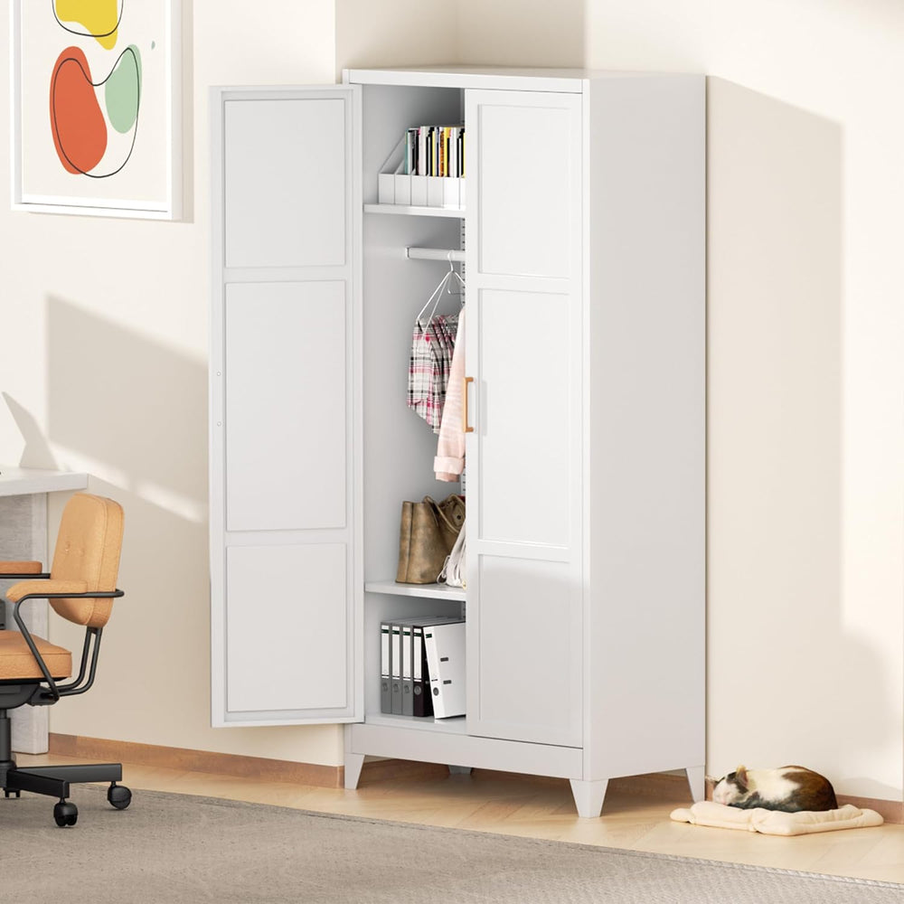 Superday Metal Wardrobe Closet, 72" H Bedroom Armoires with Wooden Handl...