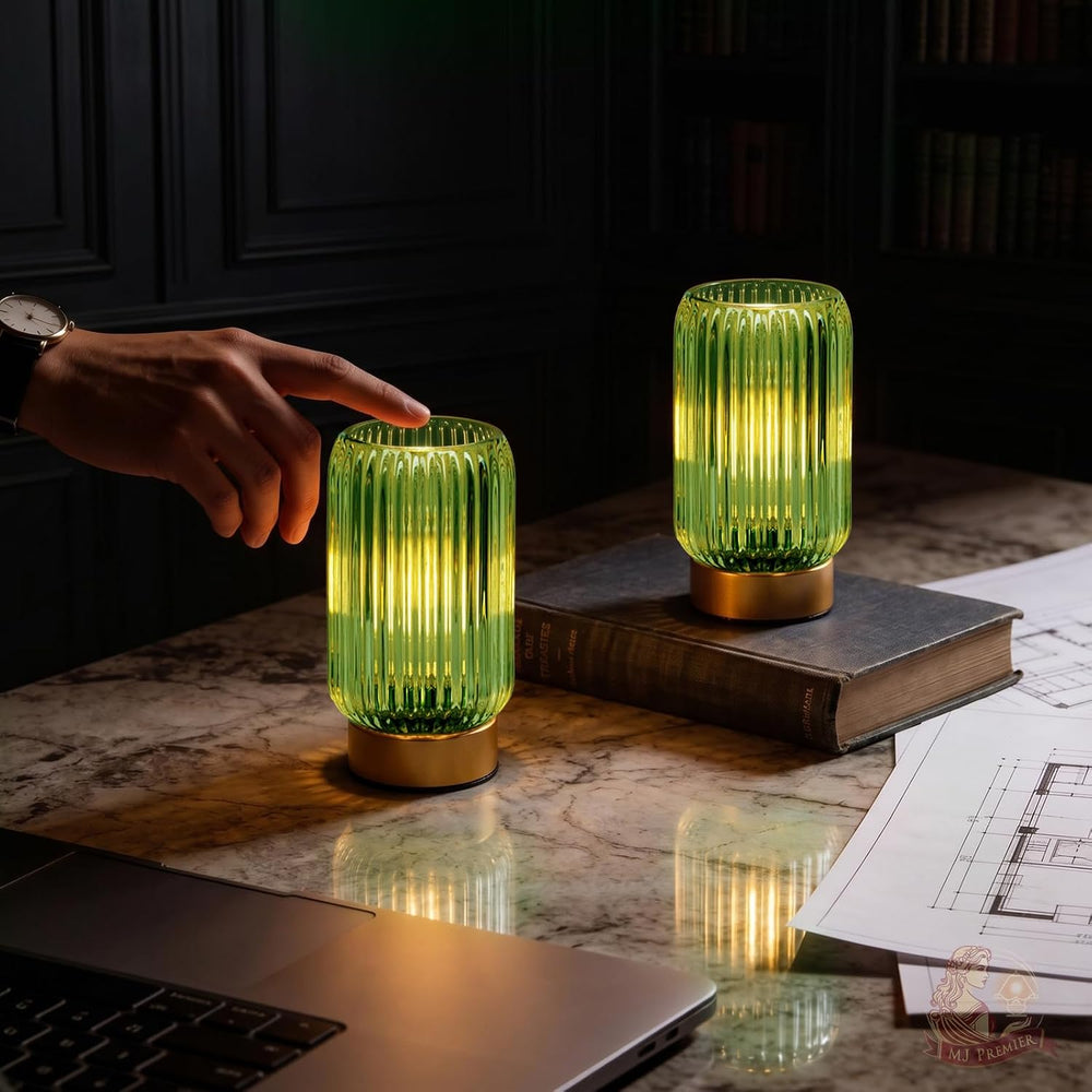 MJ PREMIER Battery Operated Lamp, Small Cordless Lamp with Timer, Green*2