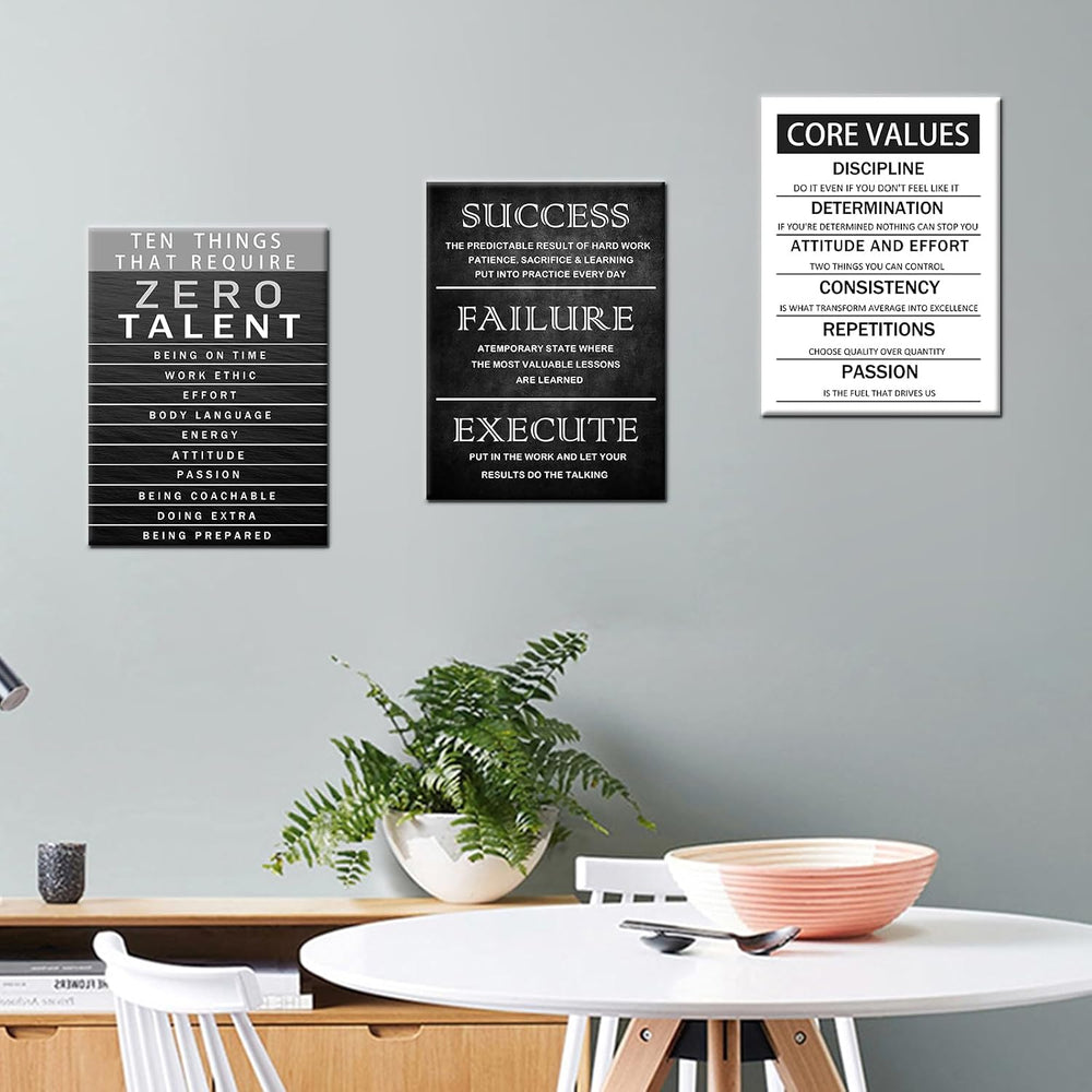 QYHART Zero Talent Core Values 3 Piece Canvas Wall Art Office Wall Decor