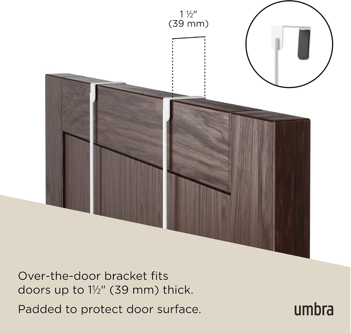Umbra Estique Coat Rack, Over the Door Wall Hooks, 14 Hook, White/Natural