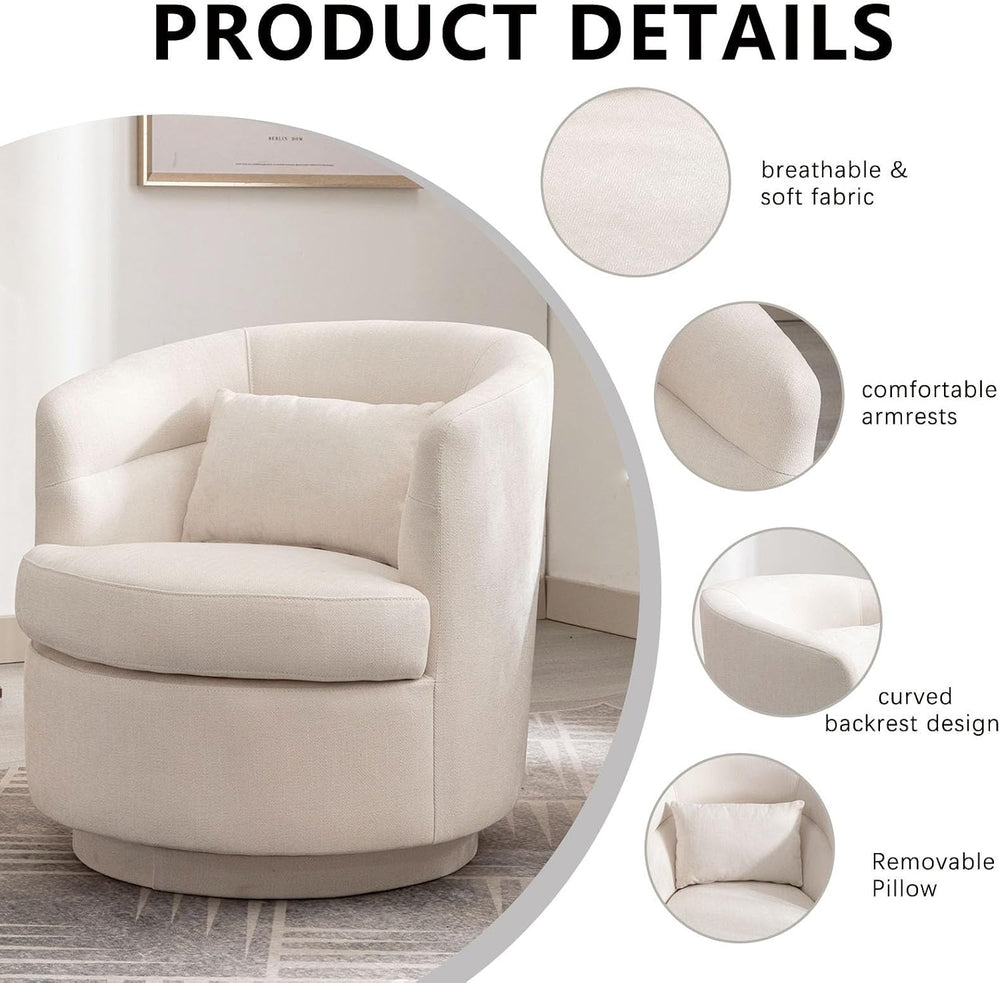 CANMOV Swivel Accent Chair, 360 Degree Round Swivel Barrel Chair with Pillow,...