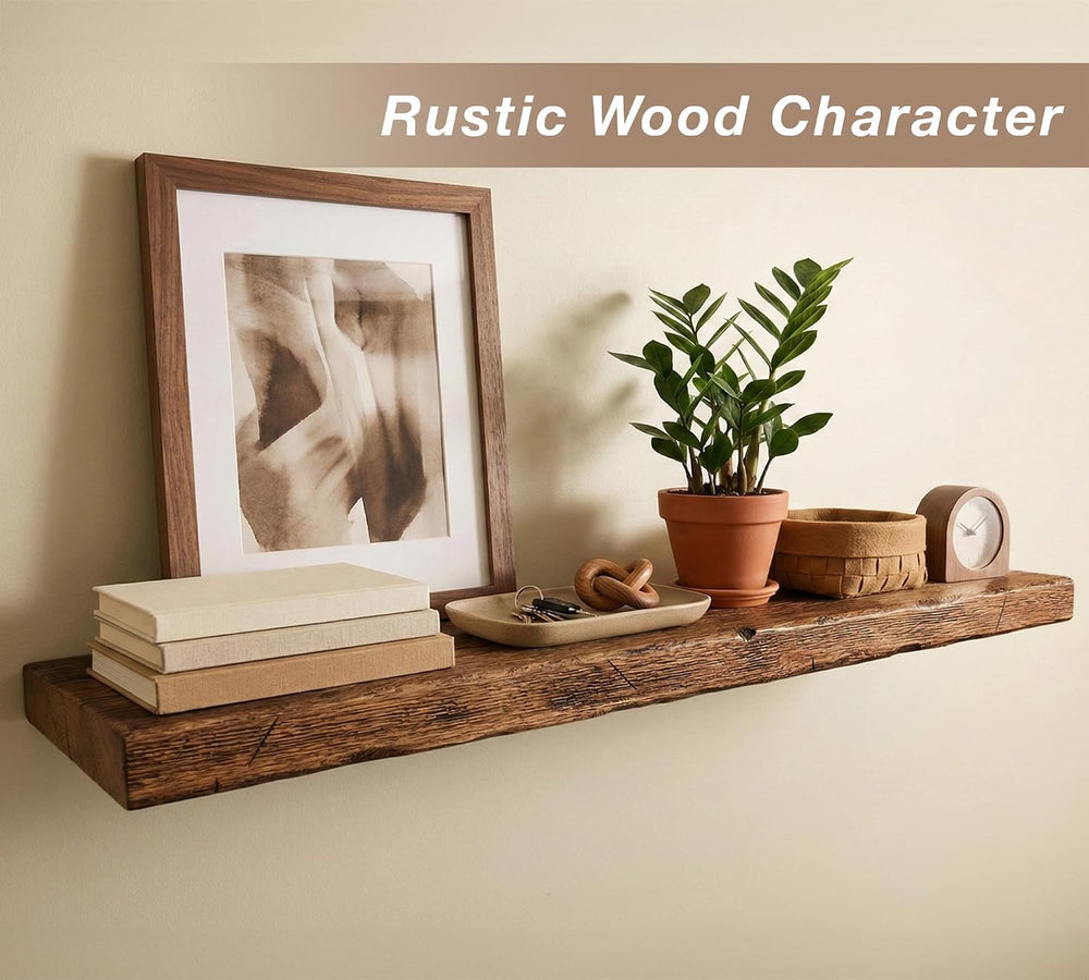 Rustic Floating Shelves for Wall - Solid Wood Oak Floating Shelf, Thick Wood ...