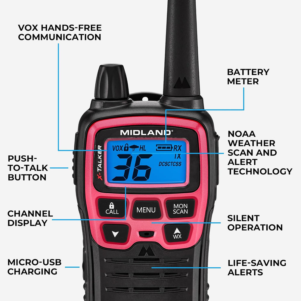 Midland T71PNK X-Talker FRS Walkie Talkie, Pink, 2 Pack
