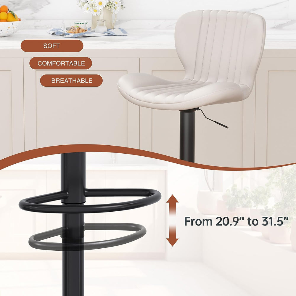 JAMFLY Bar Stools Set of 2, Leather Adjustable Barstools Counter Height Moder...