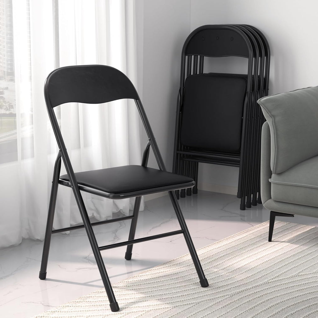 VECELO Folding Chairs Set for Office, Indoor Outdoor, Black