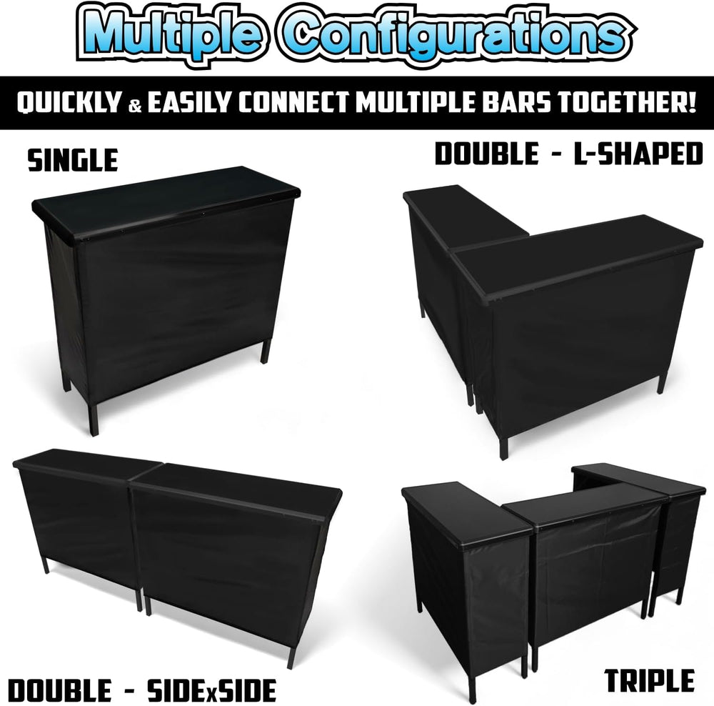 PartyLife 48" Premium Portable Bar Table w/Folding Legs, Black Fabric Ba...