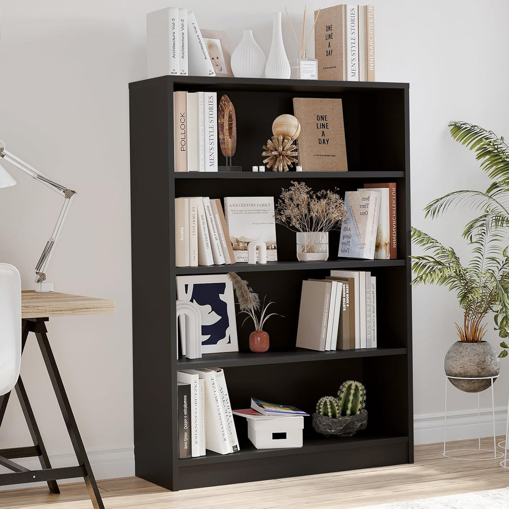 48-Inch 4-Tier Bookshelf,Adjustable Wood Bookshelf for Small Spaces