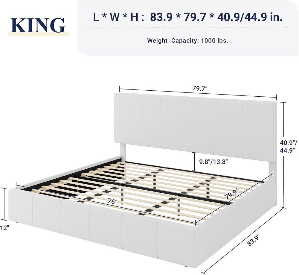 Allewie King Size Dutch Velvet Upholstered Platform Bed Frame, White
