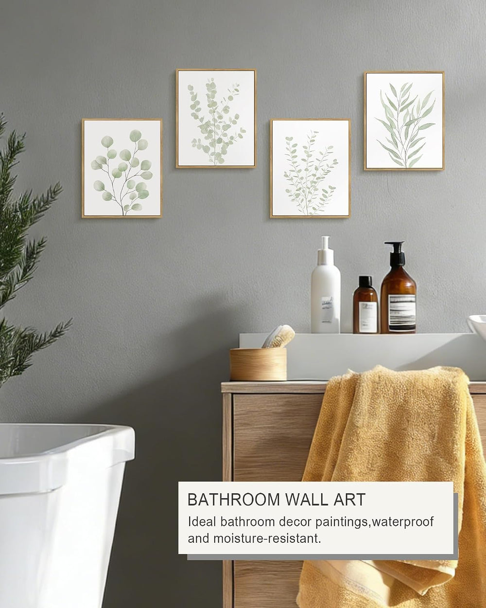 Drsoum Botanical Plant Framed Wall Art Boho Wall Decor for Bathroom Sage Gree...