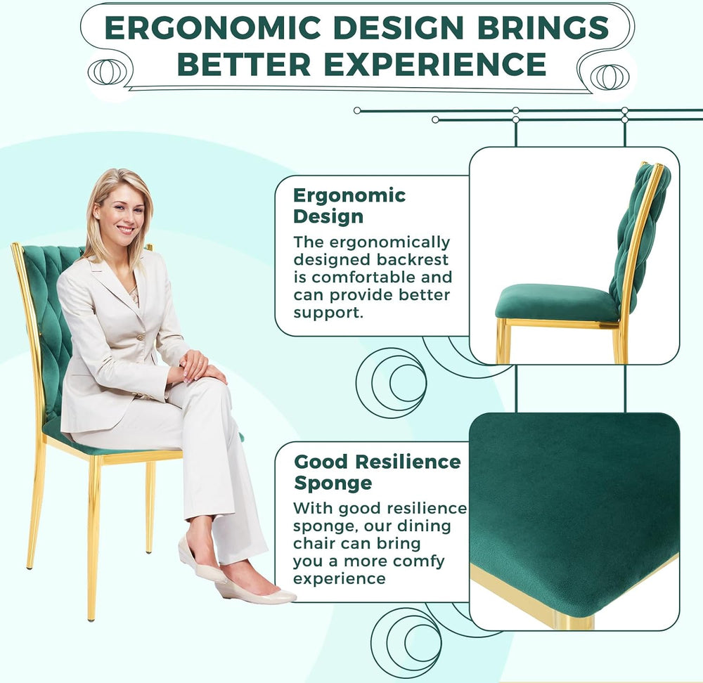 Green Velvet Dining Chairs Set of 4, Modern Upholstered Kitchen Chairs