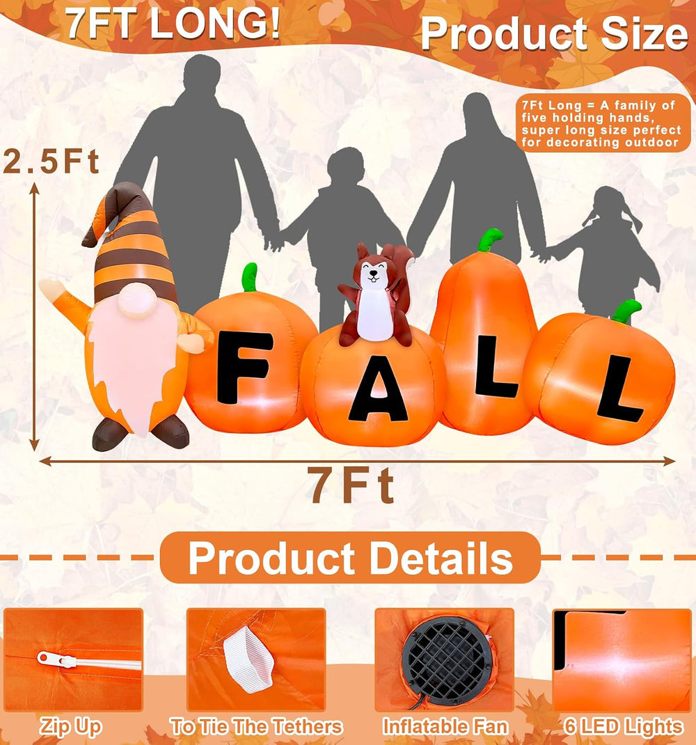 7FT Fall Thanksgiving Inflatables Outdoor Decorations Blow Up Pumpkin Decor