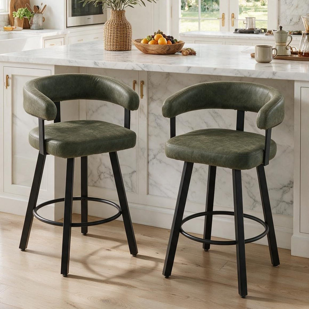 Shunzhi Modern Green Counter Height Bar Stools Set of 2 Leather Barstools wit...