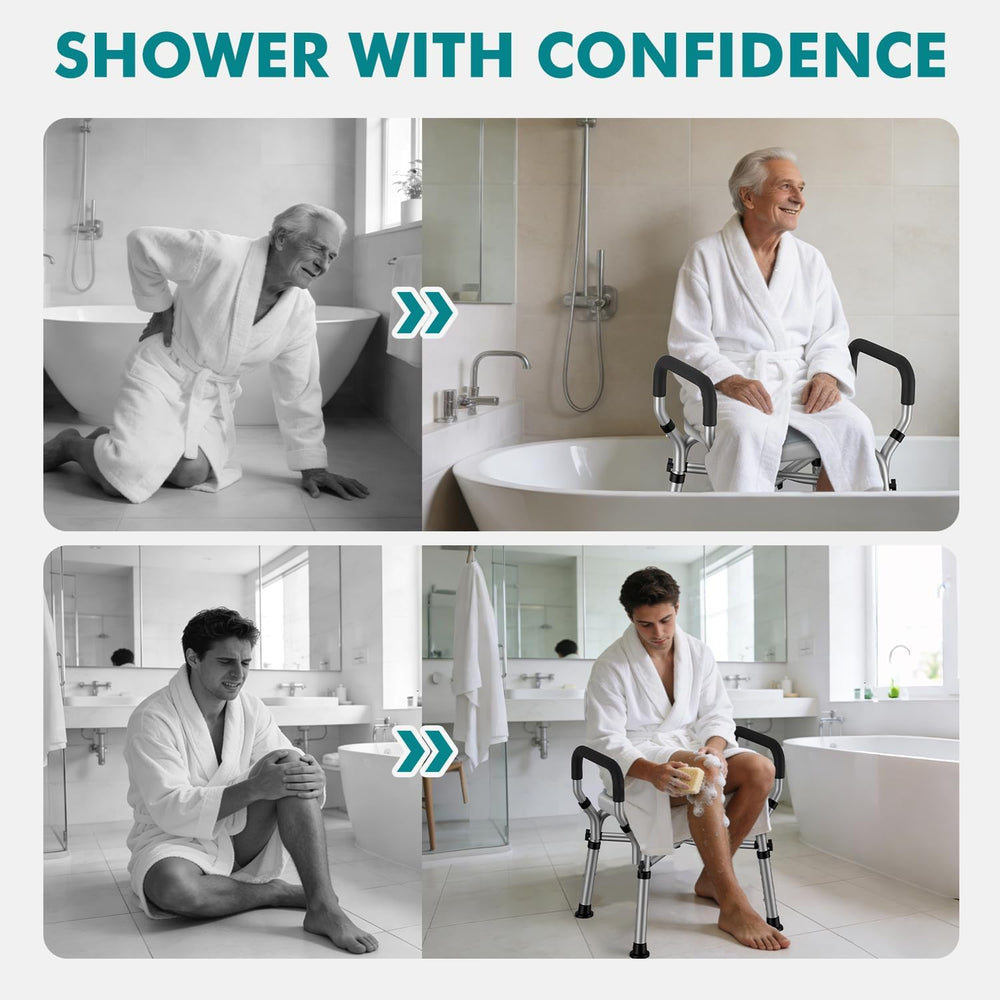 VFAUOSIT Shower Chair with Removable Arms and Back, 550 lb Adjustable Seat