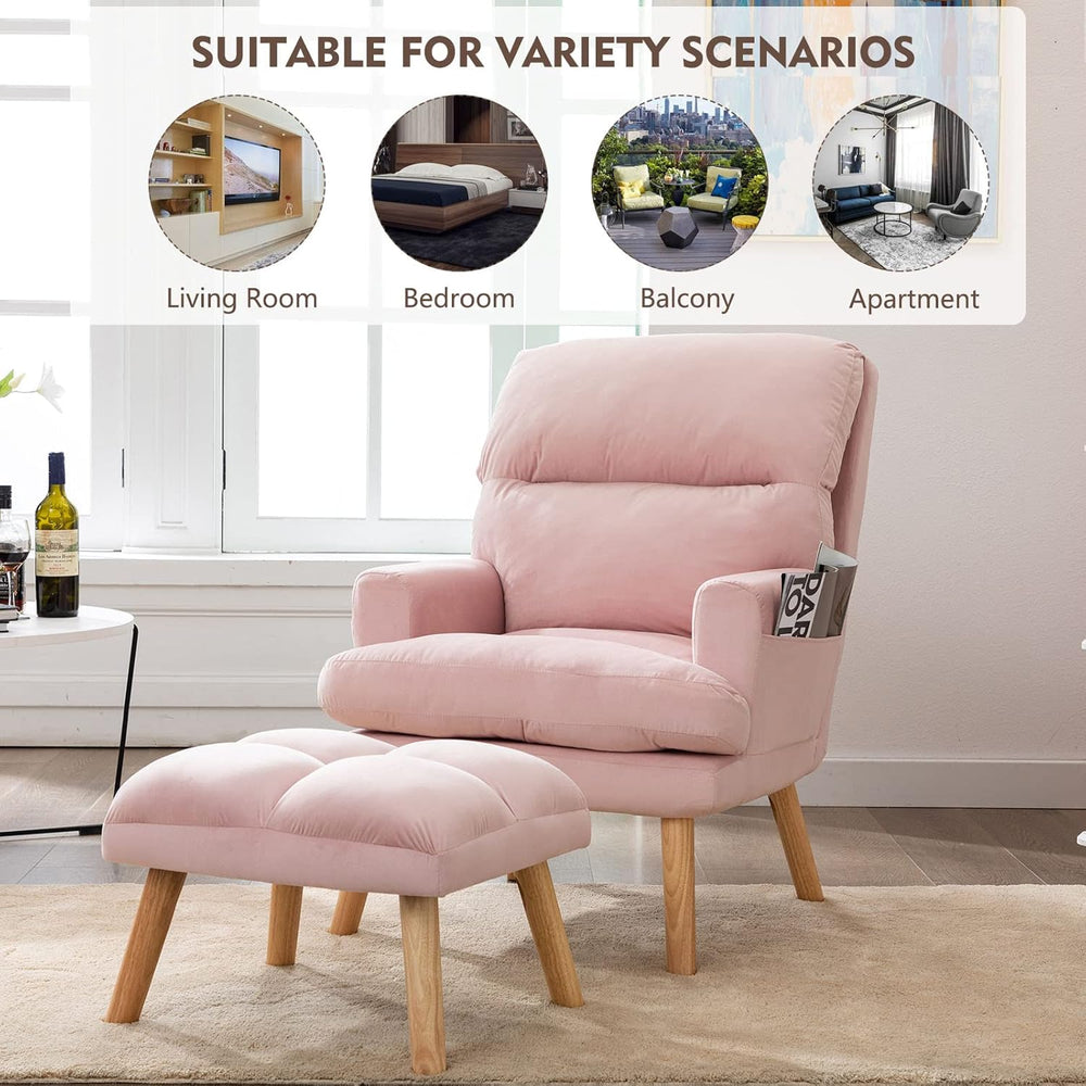 CANMOV Modern Accent Chair with Ottoman, Soft Fabric Armchair with Adjustable...