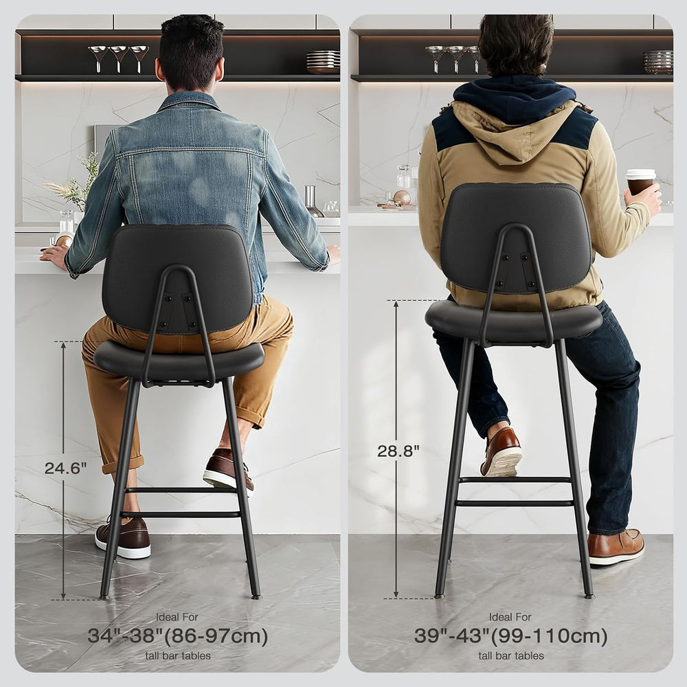 Raynesys 24-Inch Leather Bar Stools with High Backrest, Black