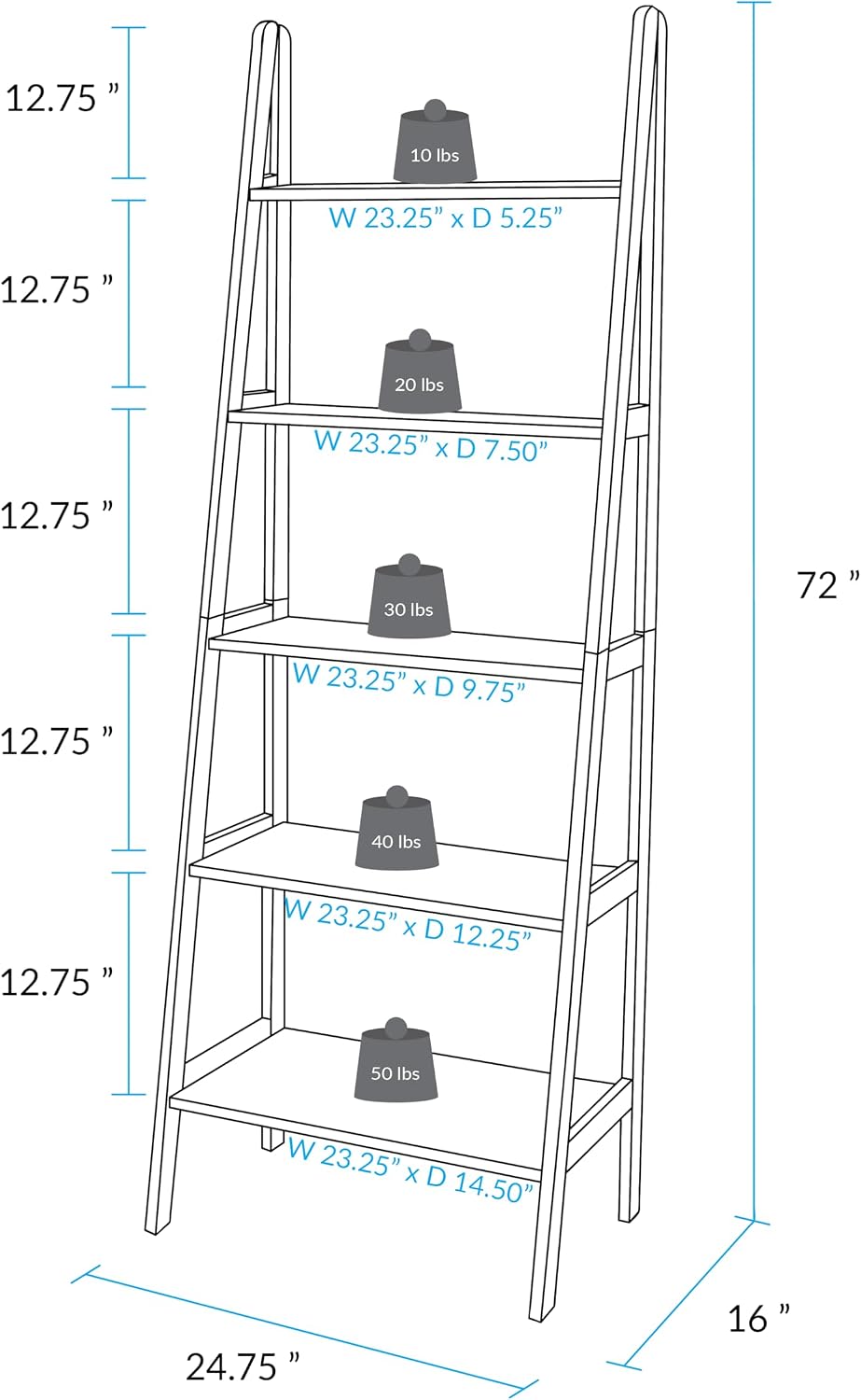 casual home 100% solid wood 5-shelf ladder bookcase shown in use