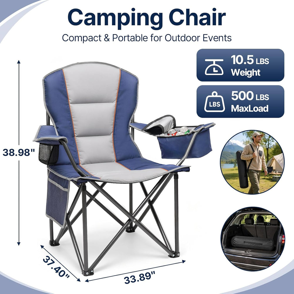 Suteck Folding Camping Chair, Oversized Heavy Duty Chairs, Blue (2Pack)
