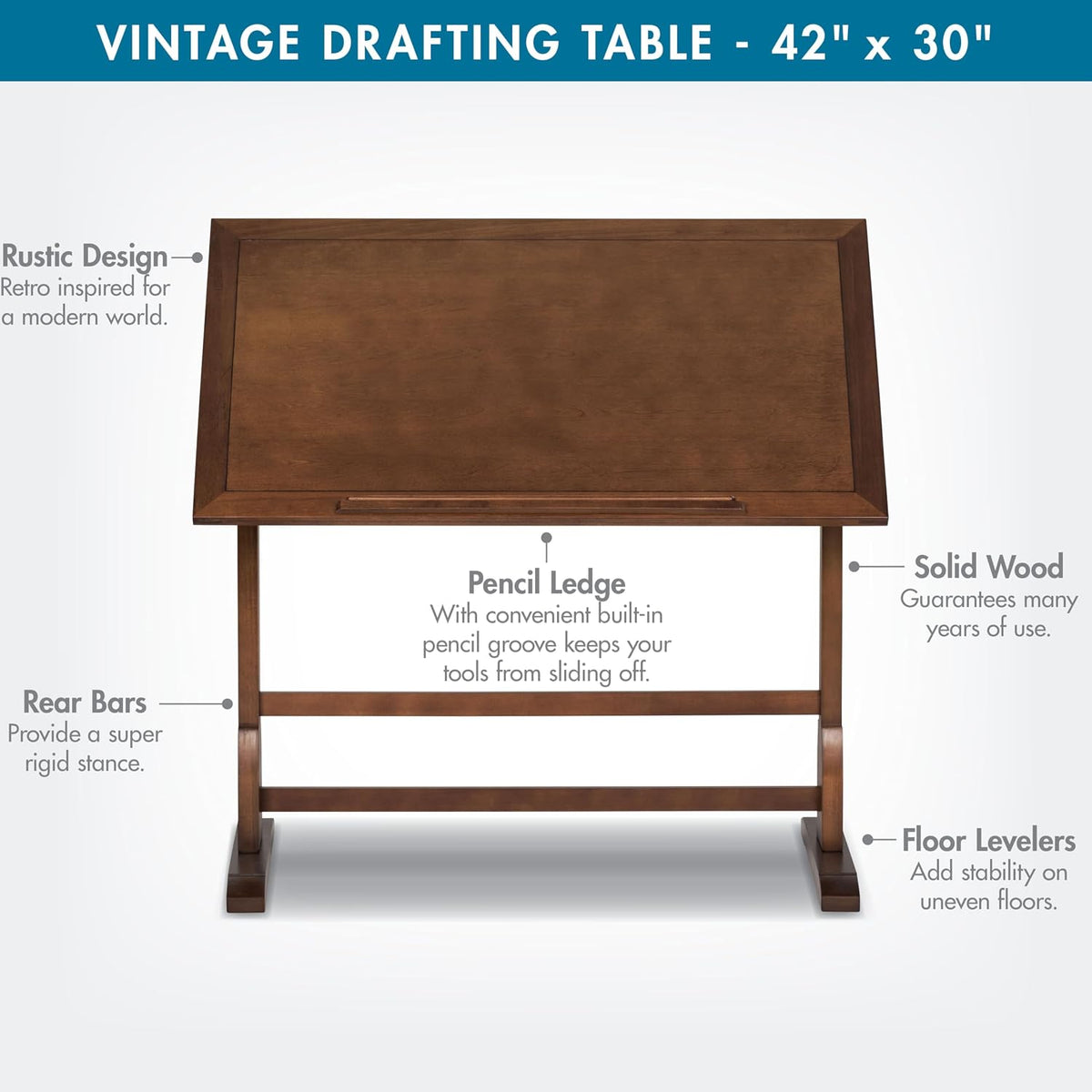 studio designs vintage drafting table - antique design, side view
