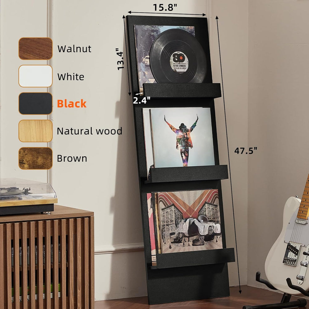 LELELINKY Wall-Leaning Vinyl Record Holder Set of 2 with 3 Tier Display Shelf...