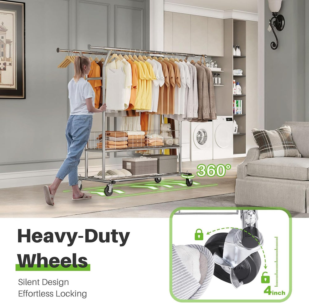 HOKEEPER Heavy Duty Clothes Rack Load 635 LBS Height Adjustable Double Rod