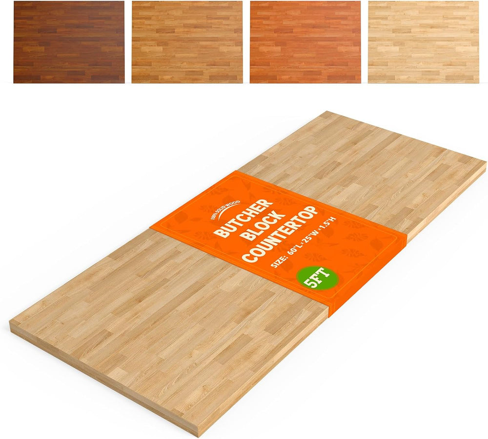 Solid Wood Butcher Block Countertop - 5ft Unfinished Birch Slab Counter Top W...