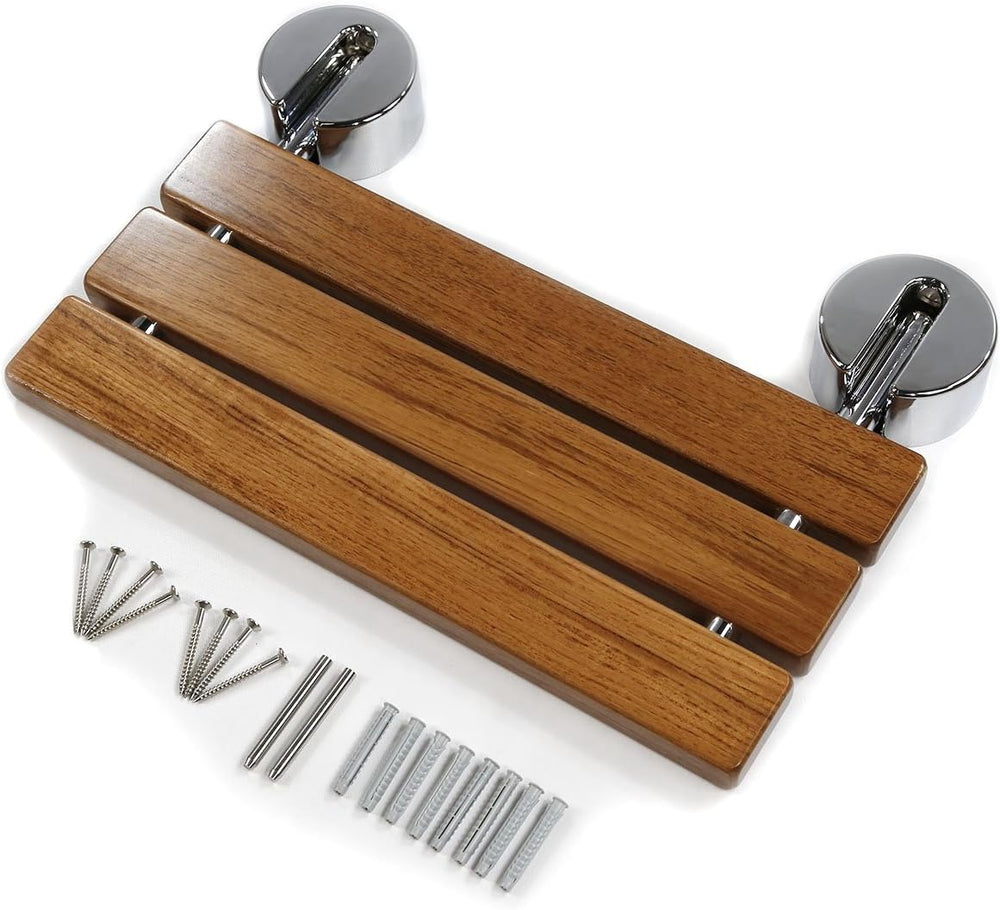 HomeAesthetics 20" Teak Wood Folding Wall Mounted Shower Seat Bench, Med...