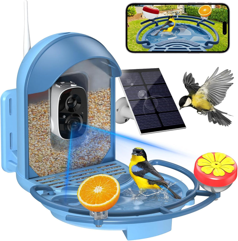 Bird Feeder with Camera, AI Recognition, Bird Bath, Solar Powered