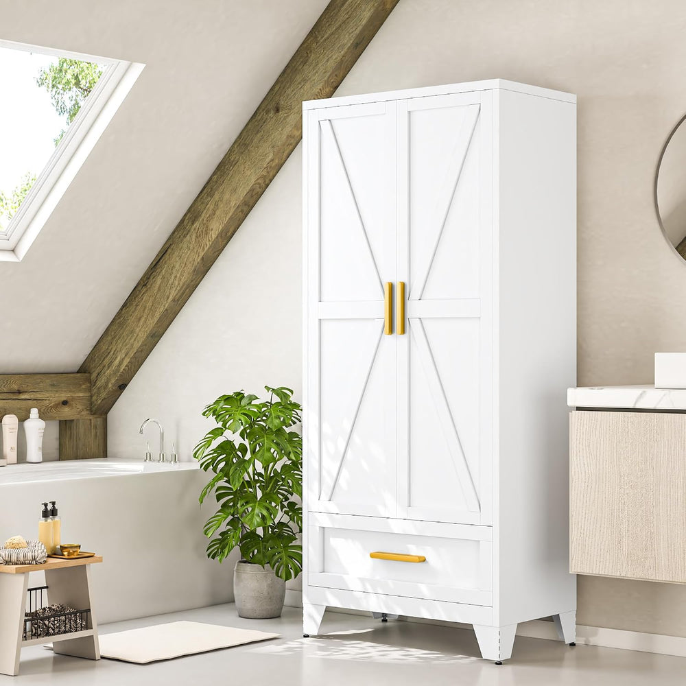 Baborokic Metal Wardrobe Cabinet,71 Armoire Wardrobe Closet with Drawers and ...