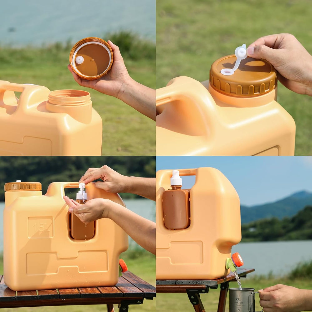 4 Gallon Water Container with Spigot, Portable Water Jug with Hand Sanitizer ...