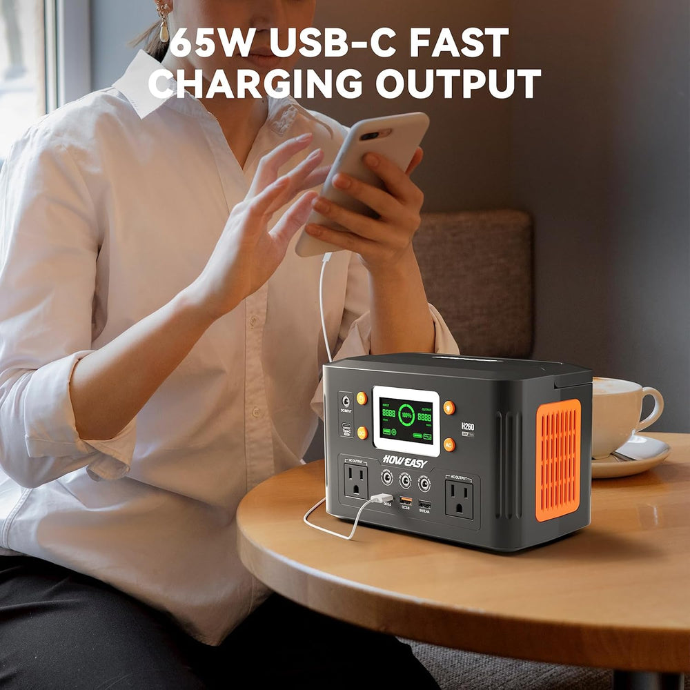 HOWEASY Portable Power Station,260W(500W peak) Solar Generator with PD 65W