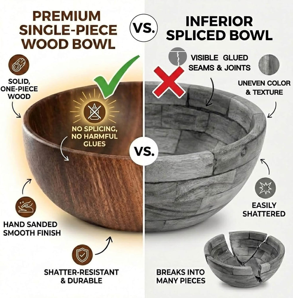 Wooden Salad Bowl Set, Acacia Wood, 4-Pcs, 9.5 Inch,Couple bowls