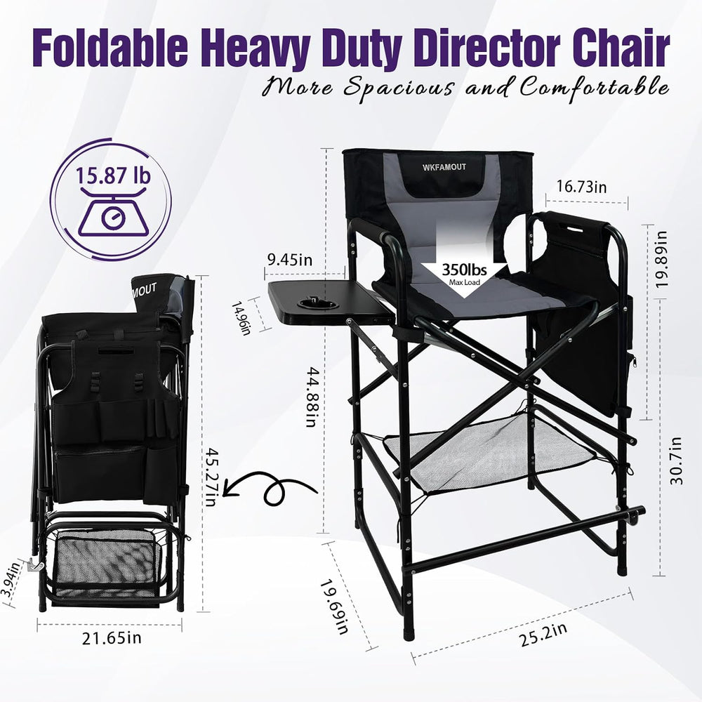 Tall Folding Directors Chair with Side Table 30.71" Seat Height Foldable...