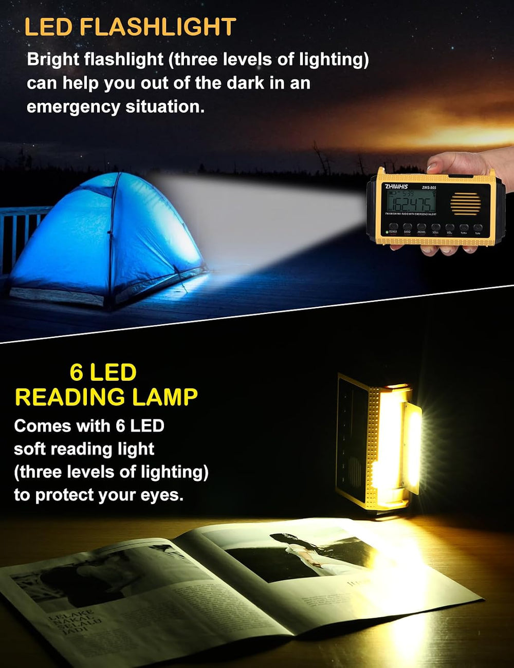 ZHIWHIS Emergency Radio with Auto NOAA Alerts, 10000mAh AM FM SW Weather Radi...