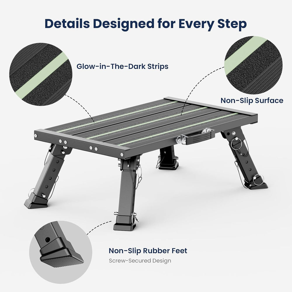 Safoner Heavy Duty Large RV Step Stool, Camper Adjustable Folding Steps