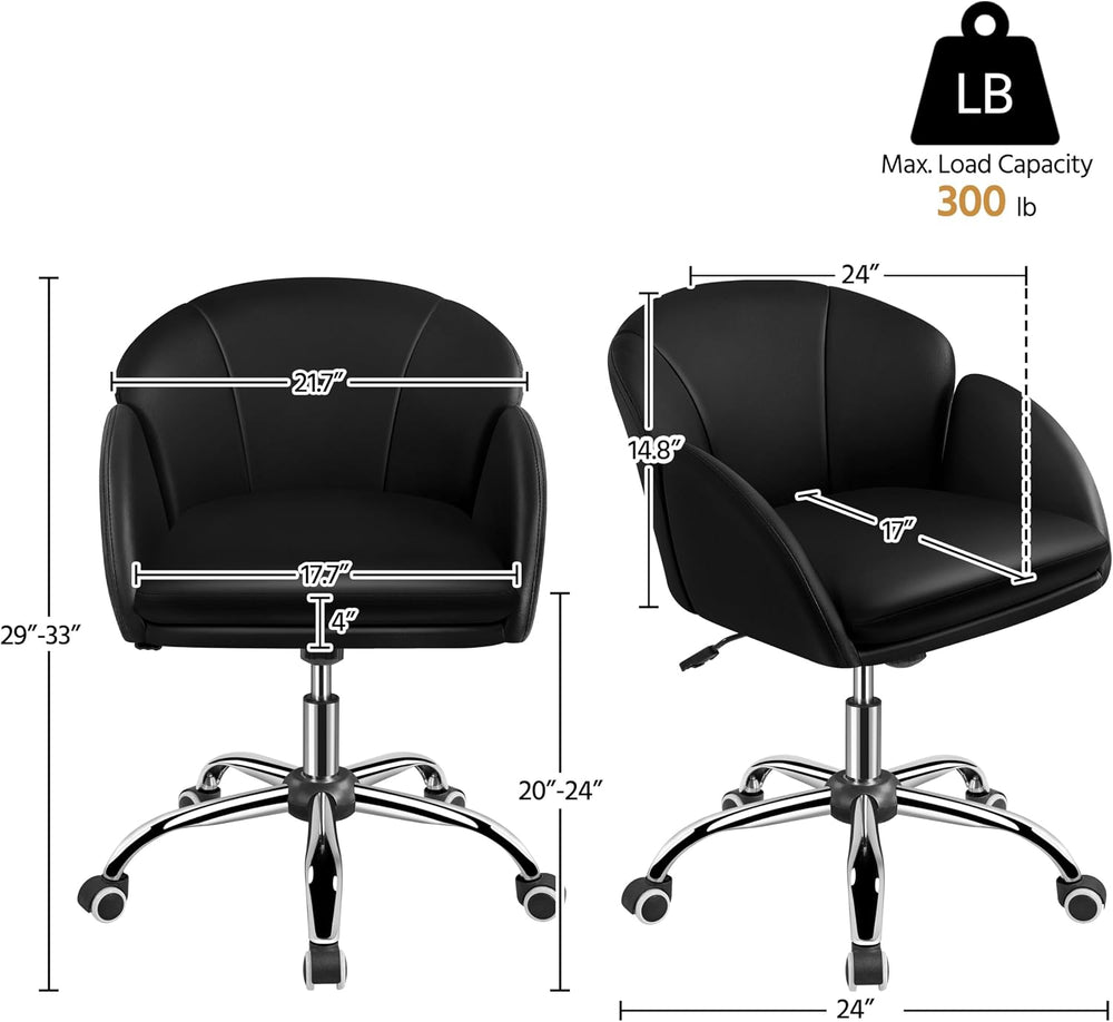 Yaheetech Black Petal Faux Leather Makeup Vanity Desk Chair, Swivel Wheels