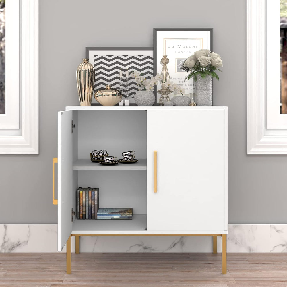 Sideboard Buffet, White Storage Cabinet with 2 Doors and Adjustable Shelves, ...
