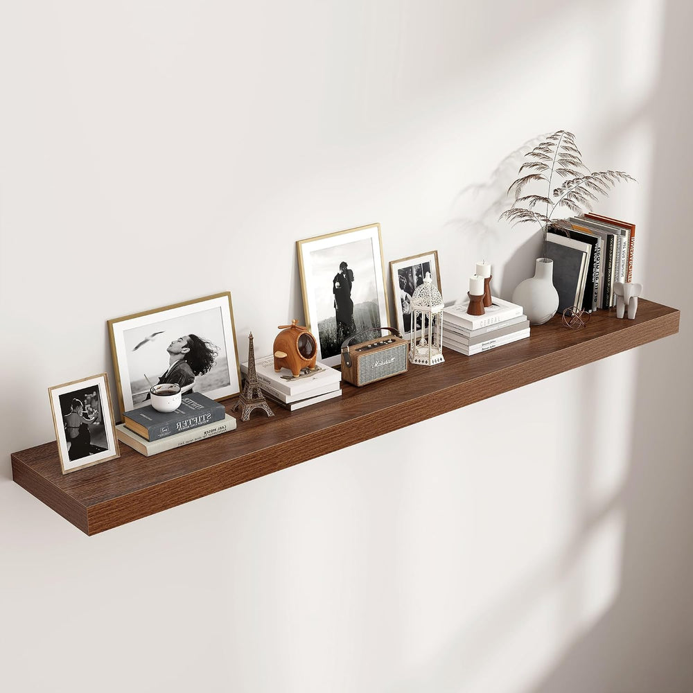 72 Inch Floating Shelves for Wall, 12"D Wood Storage Shelves, Walnut Finish