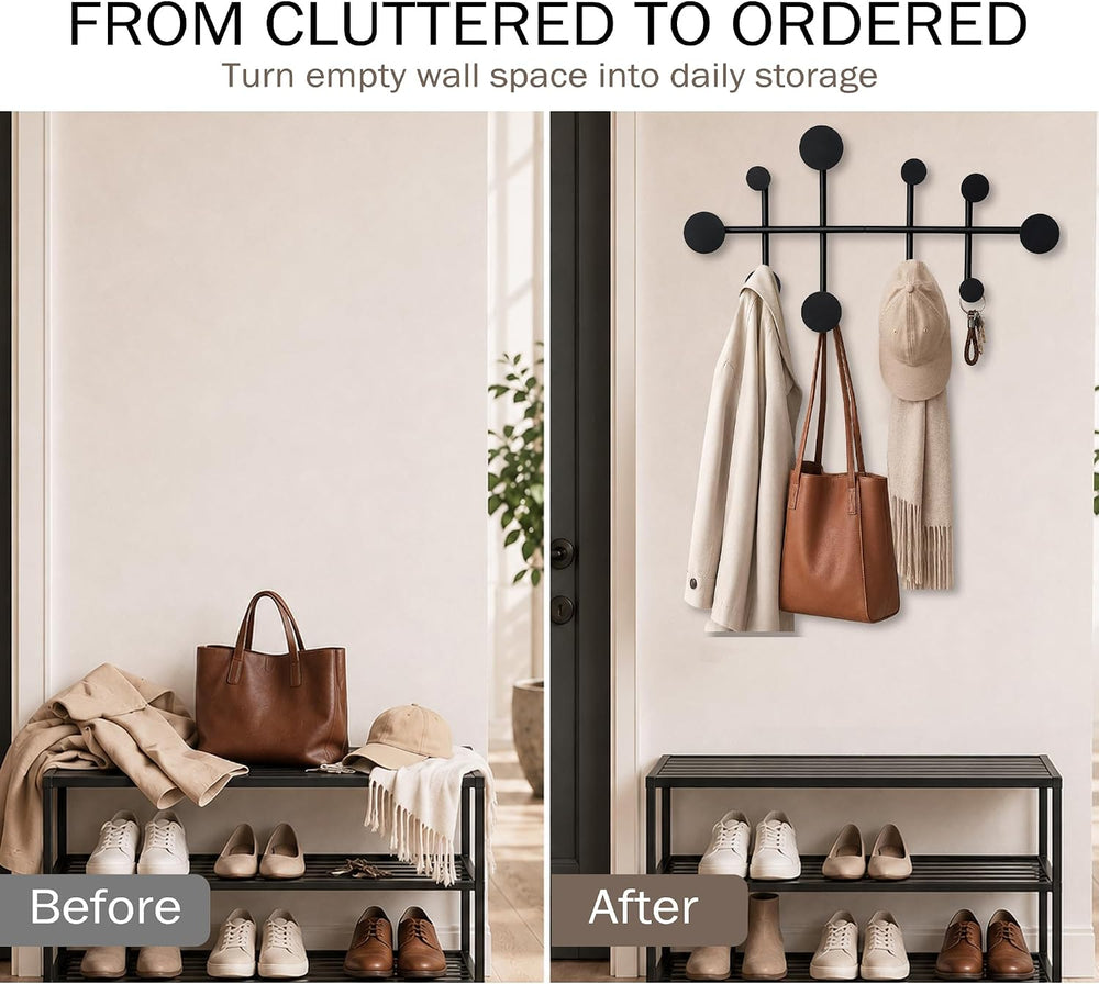 Wall Mounted Coat Rack, Minimalist Metal Coat Hooks for Entryway, Black