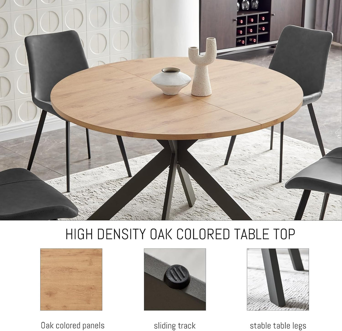 zerifevni 46.4" round dining table set, mid century, side view