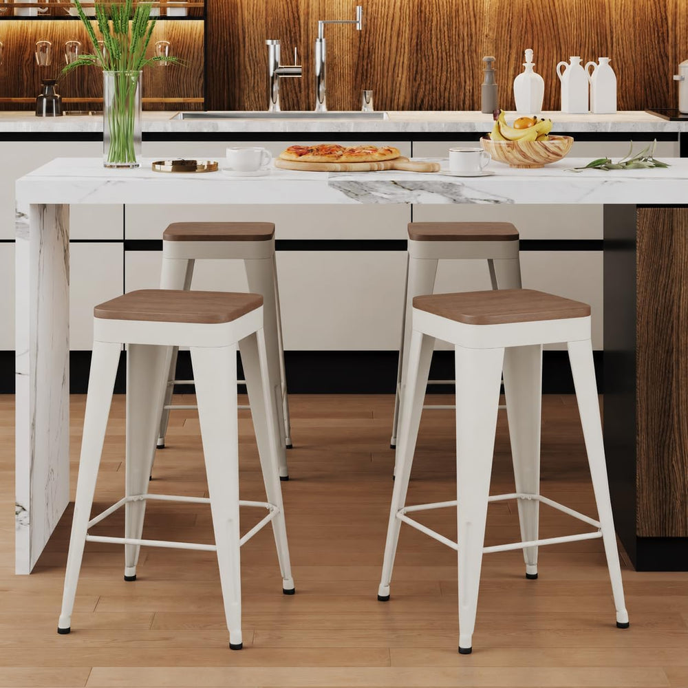 30" Counter Height Bar Stools Set of 4 Barstools Island Side Chairs-White