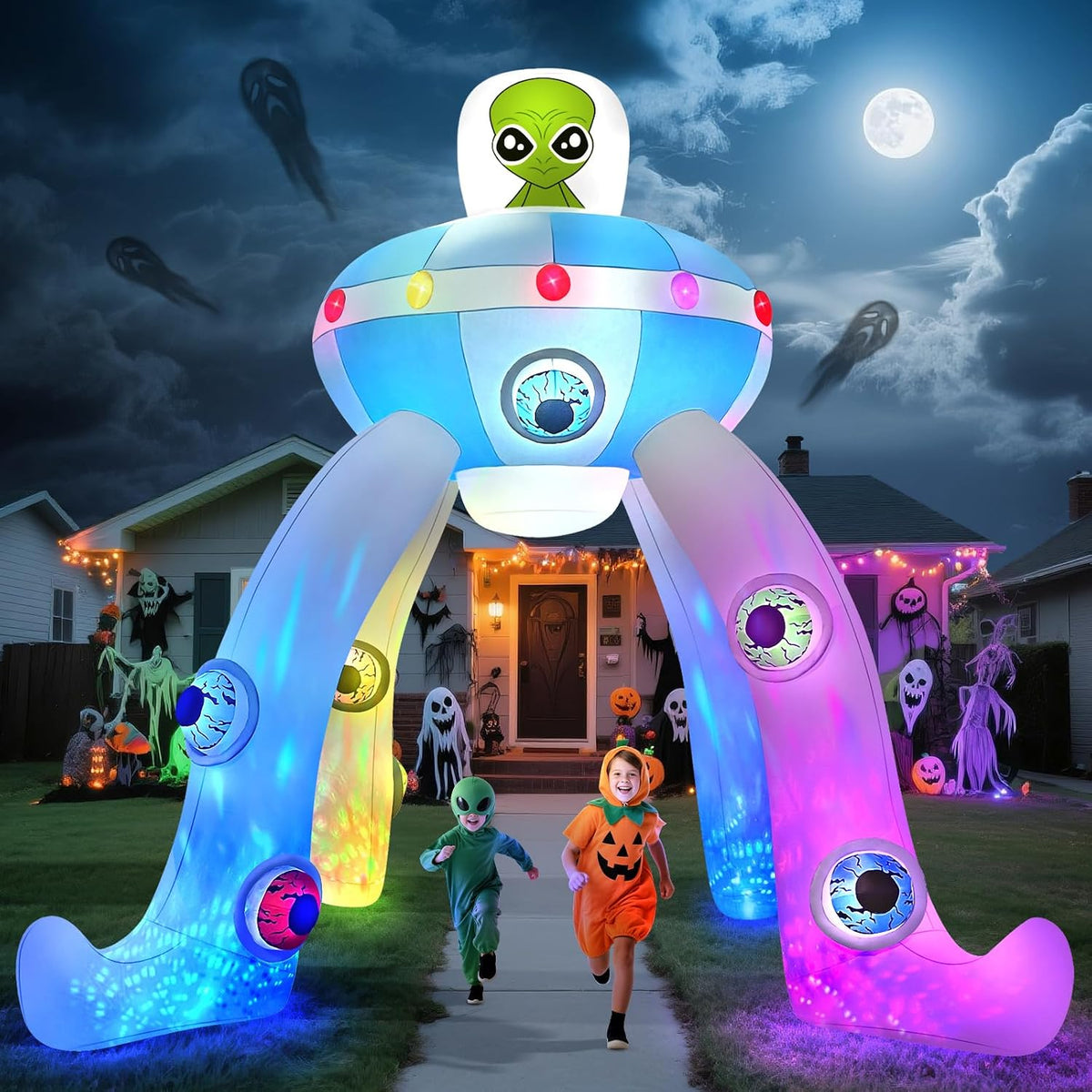Kalolary 12FT Halloween Inflatables Archway UFO Alien