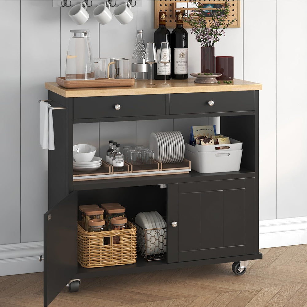 knoworld Rolling Kitchen Island with Storage Cabinet, 35.4'' Width Ki...