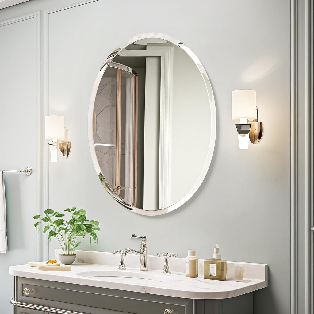 USHOWER Bathroom Mirror for Over Sink, 20x28 Inch Oval Frameless Mirror